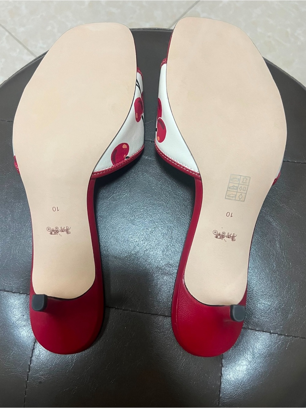 COACH Red Cherry Print Buckle Slide Sandals - Picture 2 of 5